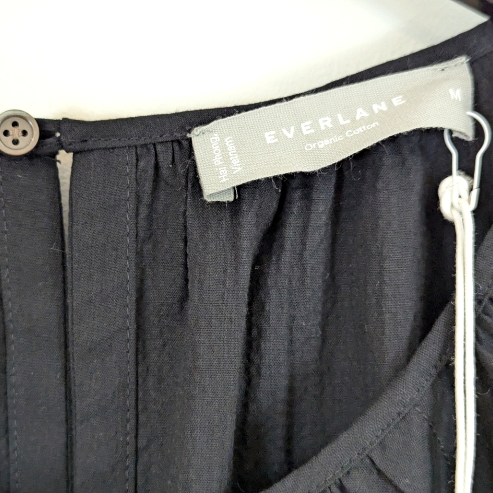 NWT Everlane Seersucker Puff Sleeve Mini Dress Black Size Medium - Picture 6 of 16